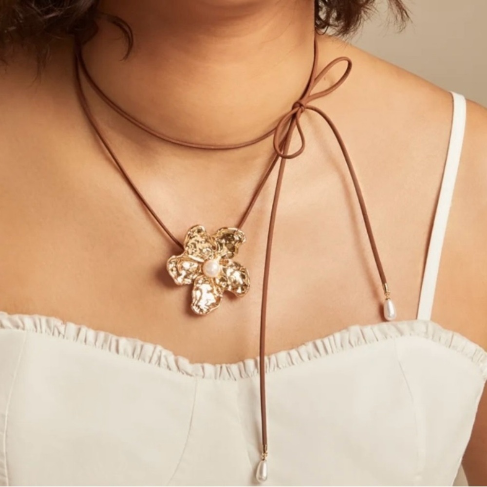 Lucky Brand Floral Rope Tie Choker Necklace